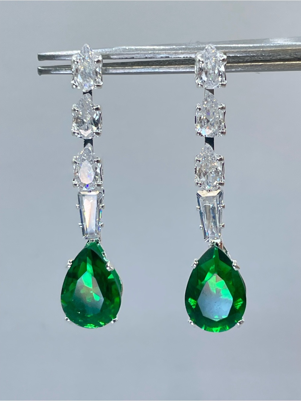 Swarovski Crystal Elements Emerald Green White Crystal Dangle Earrings Formal